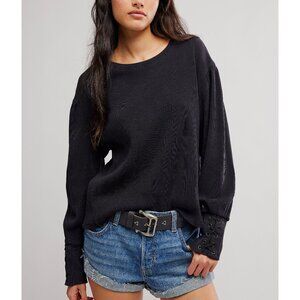 NWT Free People Black Long Sleeve Lace-Up Cuff Top. Over sized